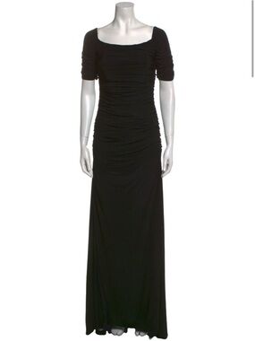 Badgley Mischka Black Ruched Square Neck Maxi Gown